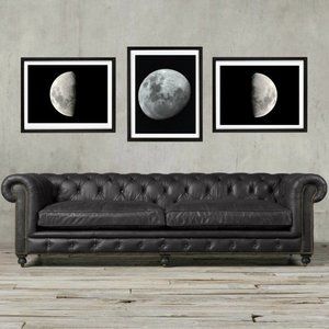 Moon Wall Art Print Abstract14x18 framed set of 3